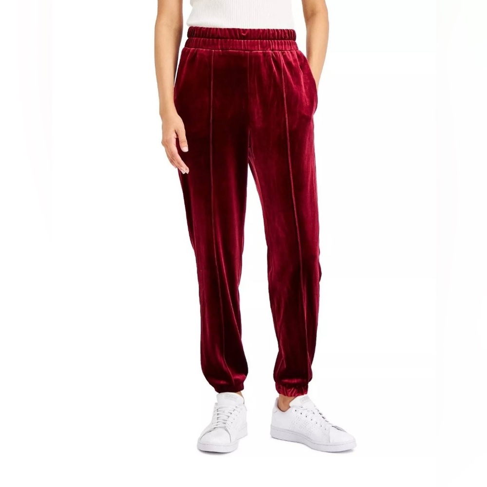 New INC International Concept Women's Velvet Jogger Pants in Red Size Large